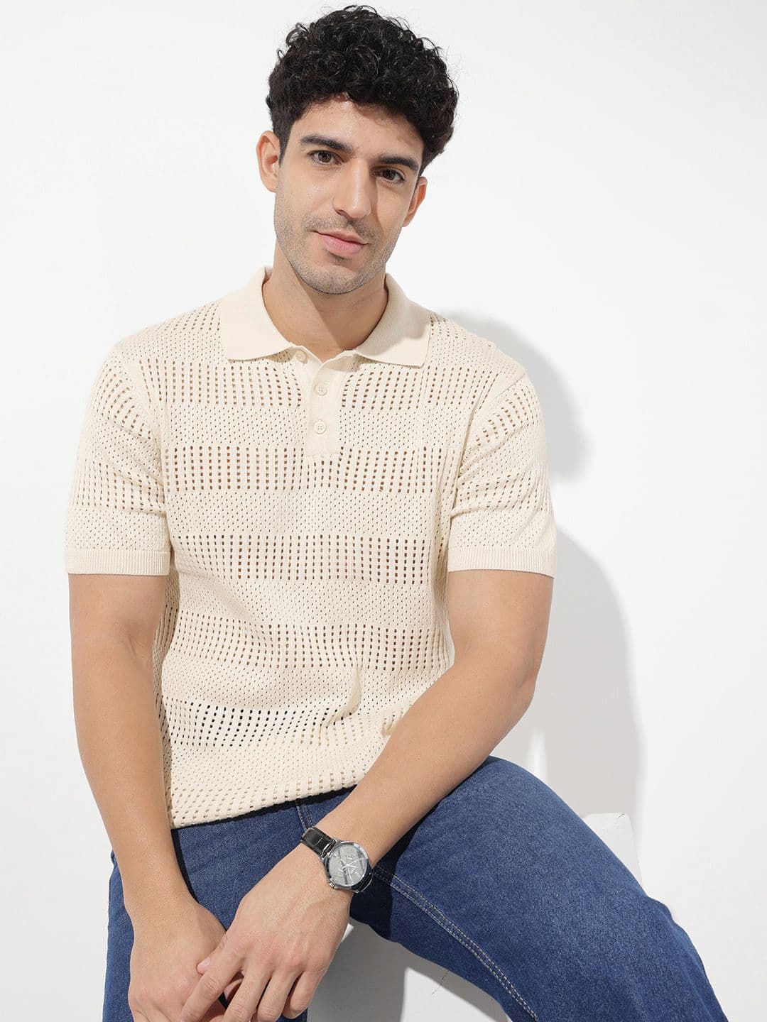 The Roadster Life Co. Self Designed Polo Collar Pure Cotton T-shirt - view 1
