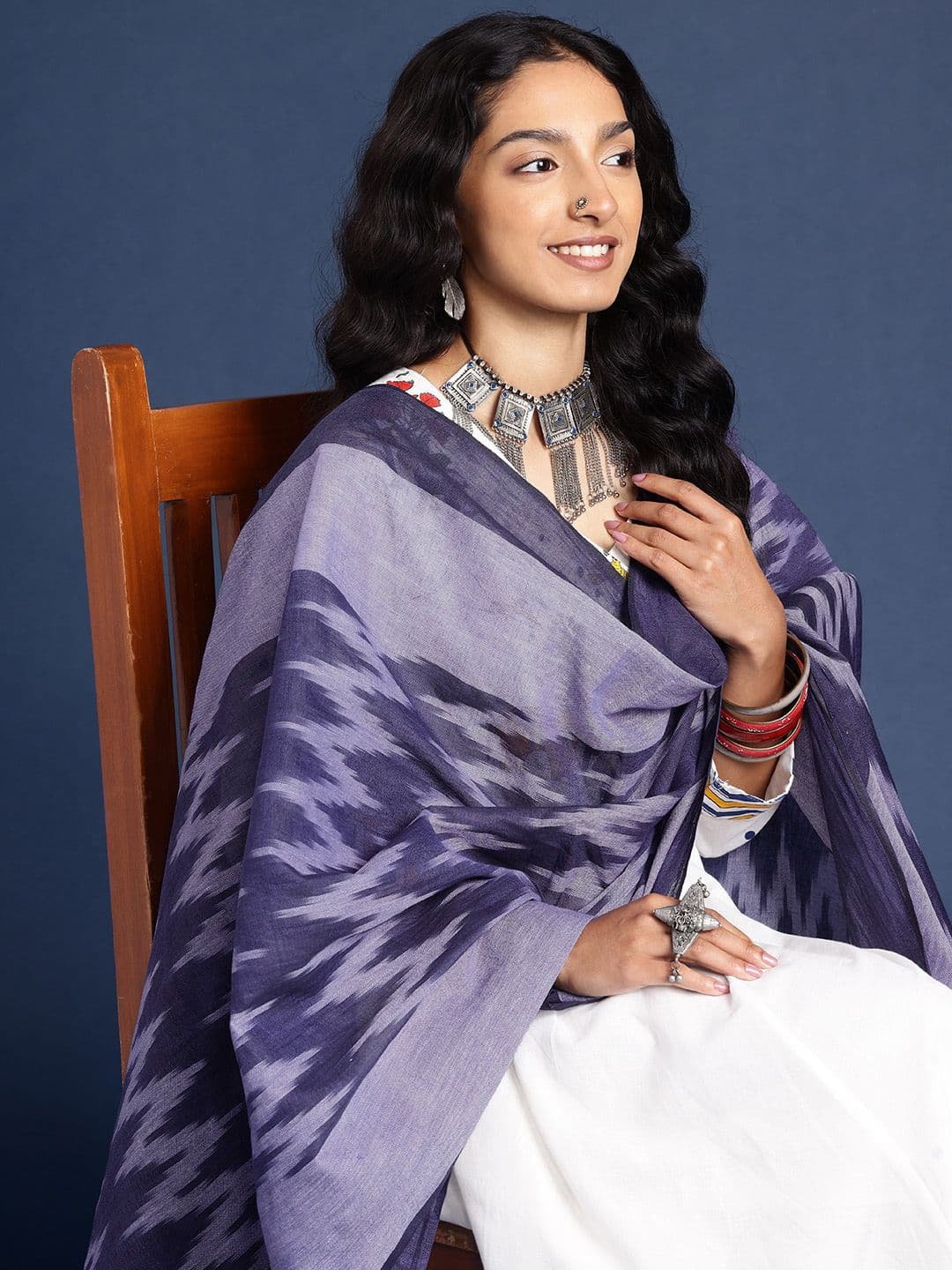 Taavi Woven Design Pure Cotton Ikat Dupatta - view 1