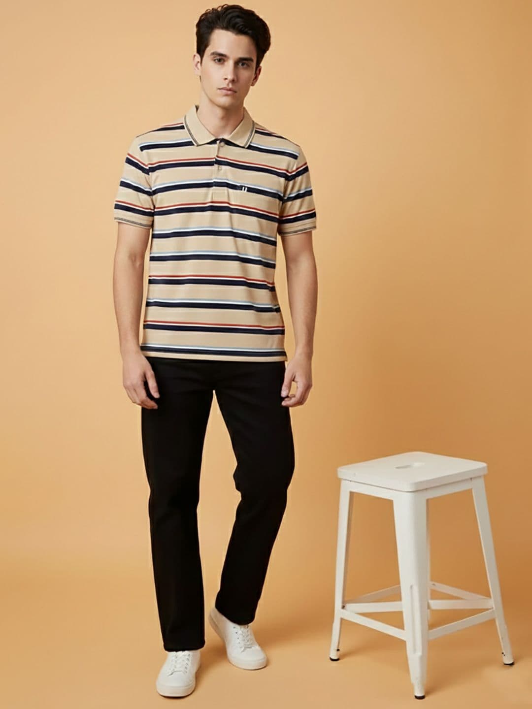 UNIBERRY JEANS Men Striped Polo Collar Pockets T-shirt - view 1