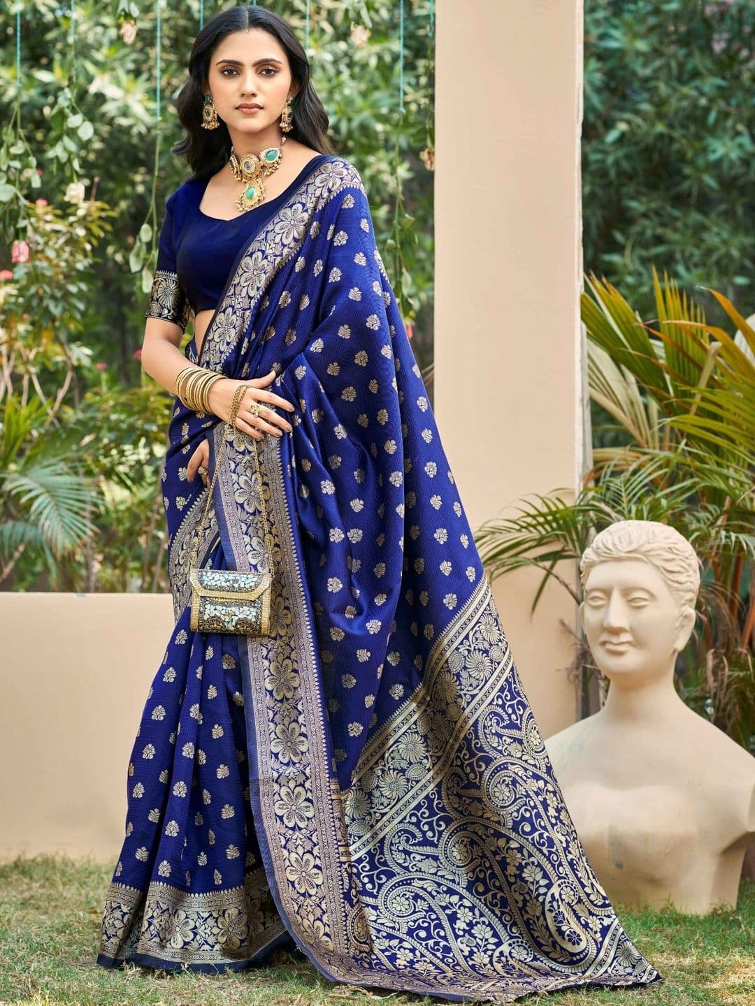 SZN Paisley Zari Silk Blend Heavy Work Banarasi Saree - view 1