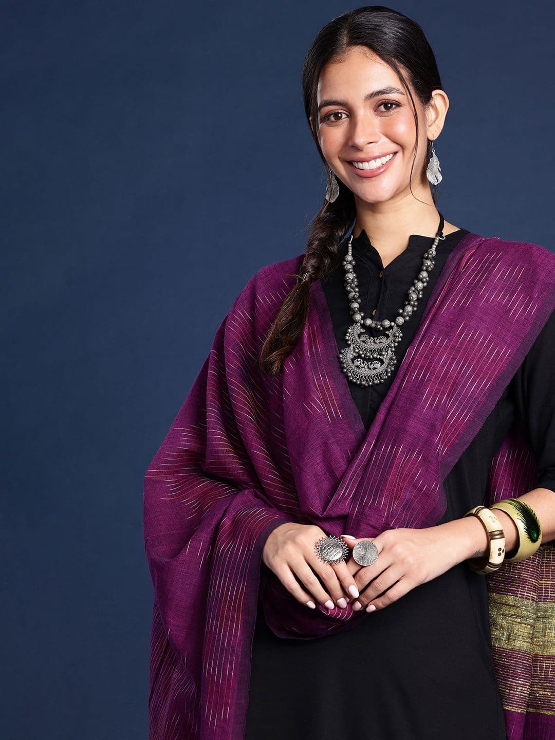 Taavi Striped Pure Cotton Ikkat Dupatta - view 1