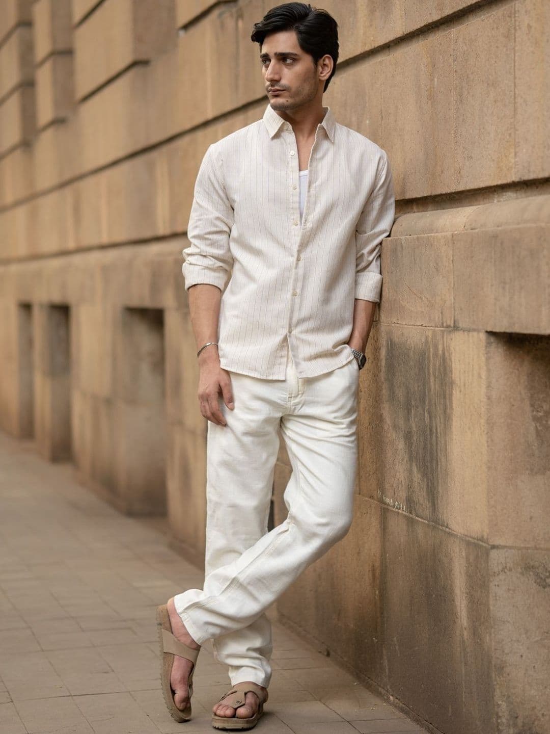 Powerlook Linen Stripe Tartan Checks Cotton Long Sleeves Shirt - view 1