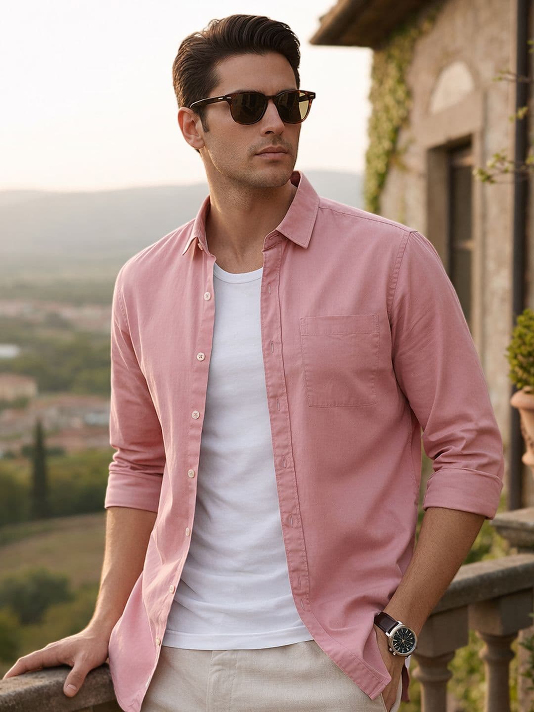 Urbano Fashion Men Spread Collar Solid Cotton Casual Shirt - view 1