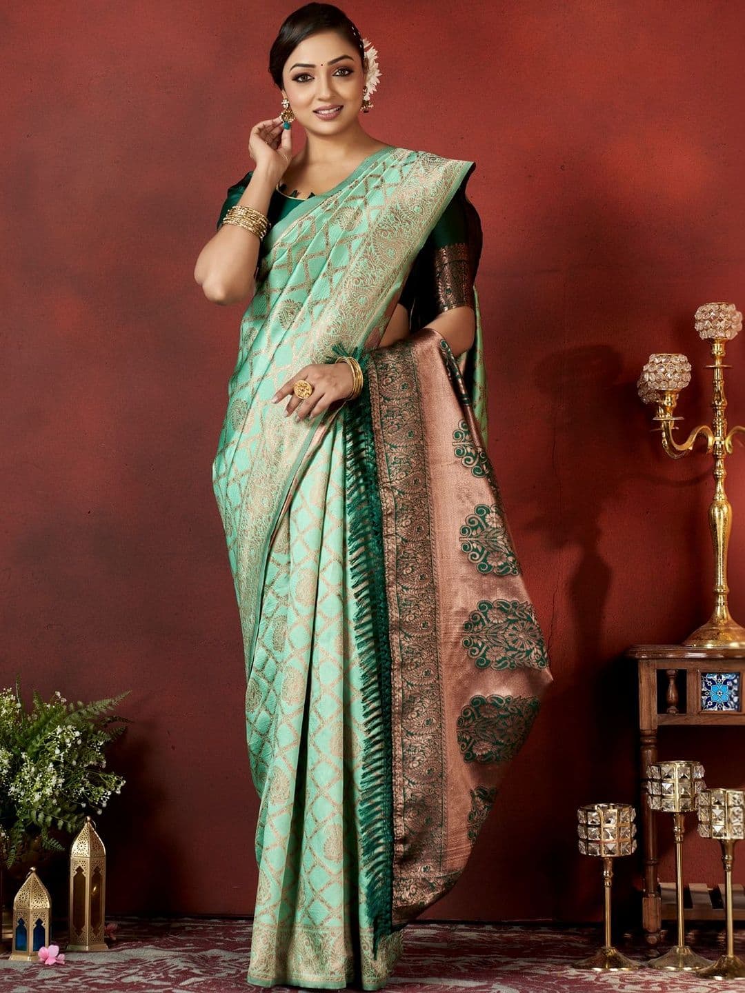 SZN Ethnic Motifs Zari Silk Blend Banarasi Saree - view 1