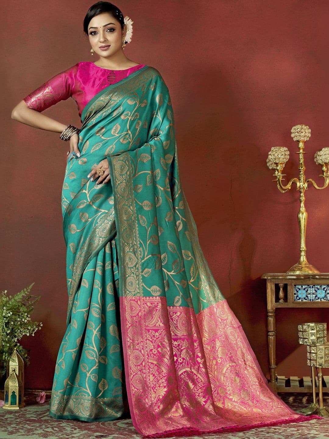 SZN Ethnic Motifs Zari Silk Blend Handloom Banarasi Saree - view 1