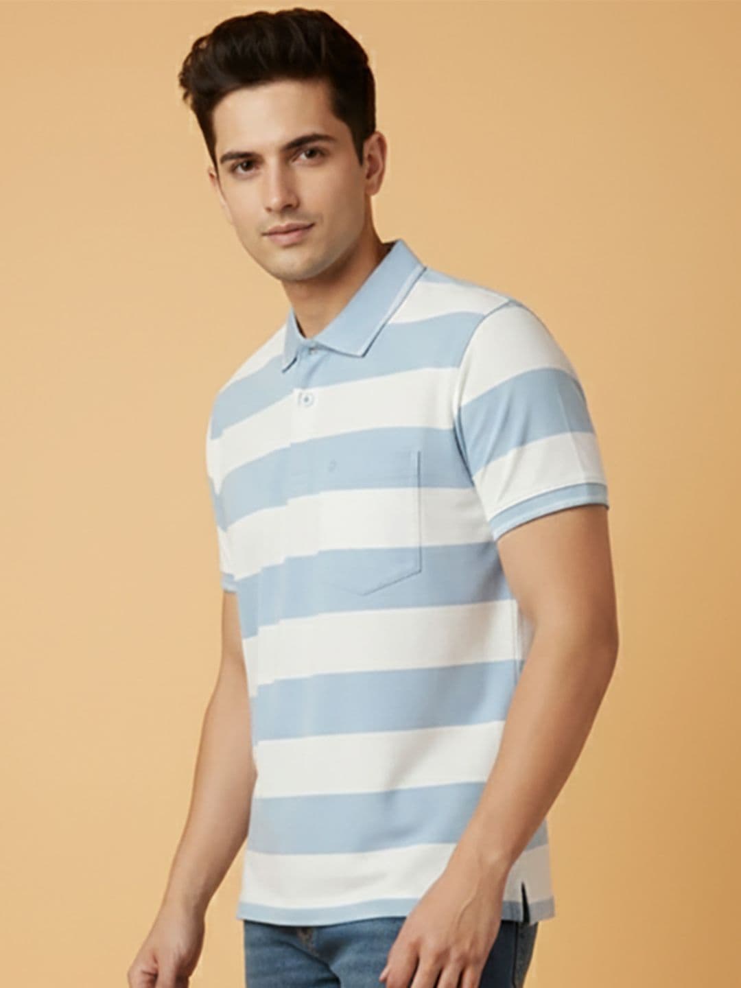 UNIBERRY JEANS Men Striped Polo Collar Pockets T-shirt - view 1