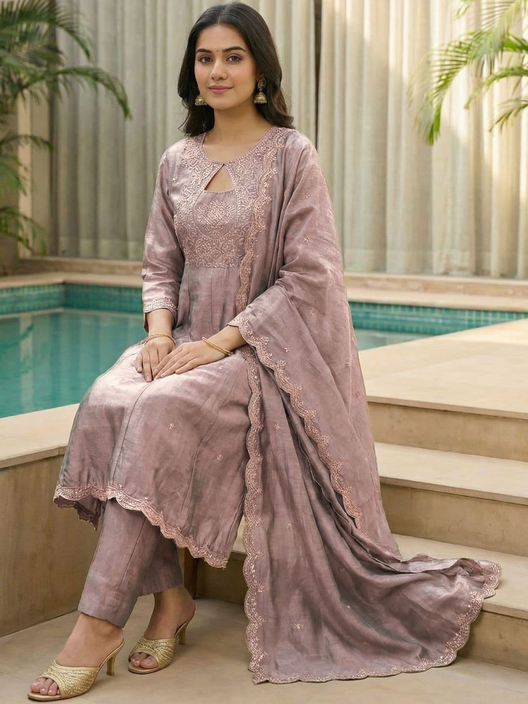 ASPORA Women Ethnic Motifs Embroidered Regular Thread Work Kurta with Trousers & With Dupatta - view 1