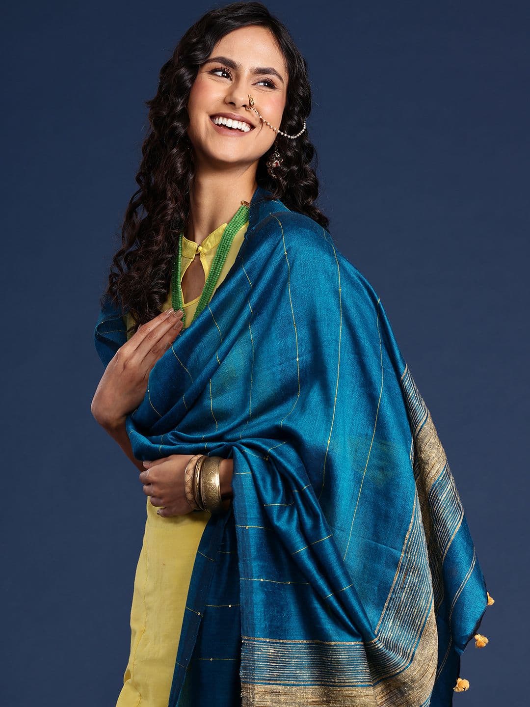 Taavi Striped Dupatta with Sequinned Details - view 1
