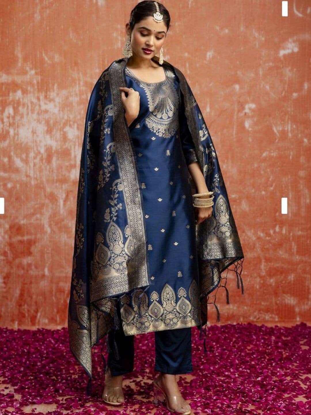 SILK BLISS Women Ethnic Motifs Regular Pure Cotton Kurta with Trousers & With Dupatta - view 1