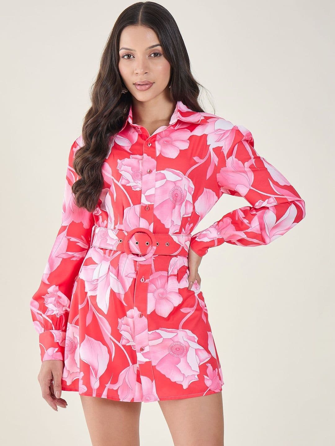 aayu Floral Print Crepe Shirt Mini Dress - view 1