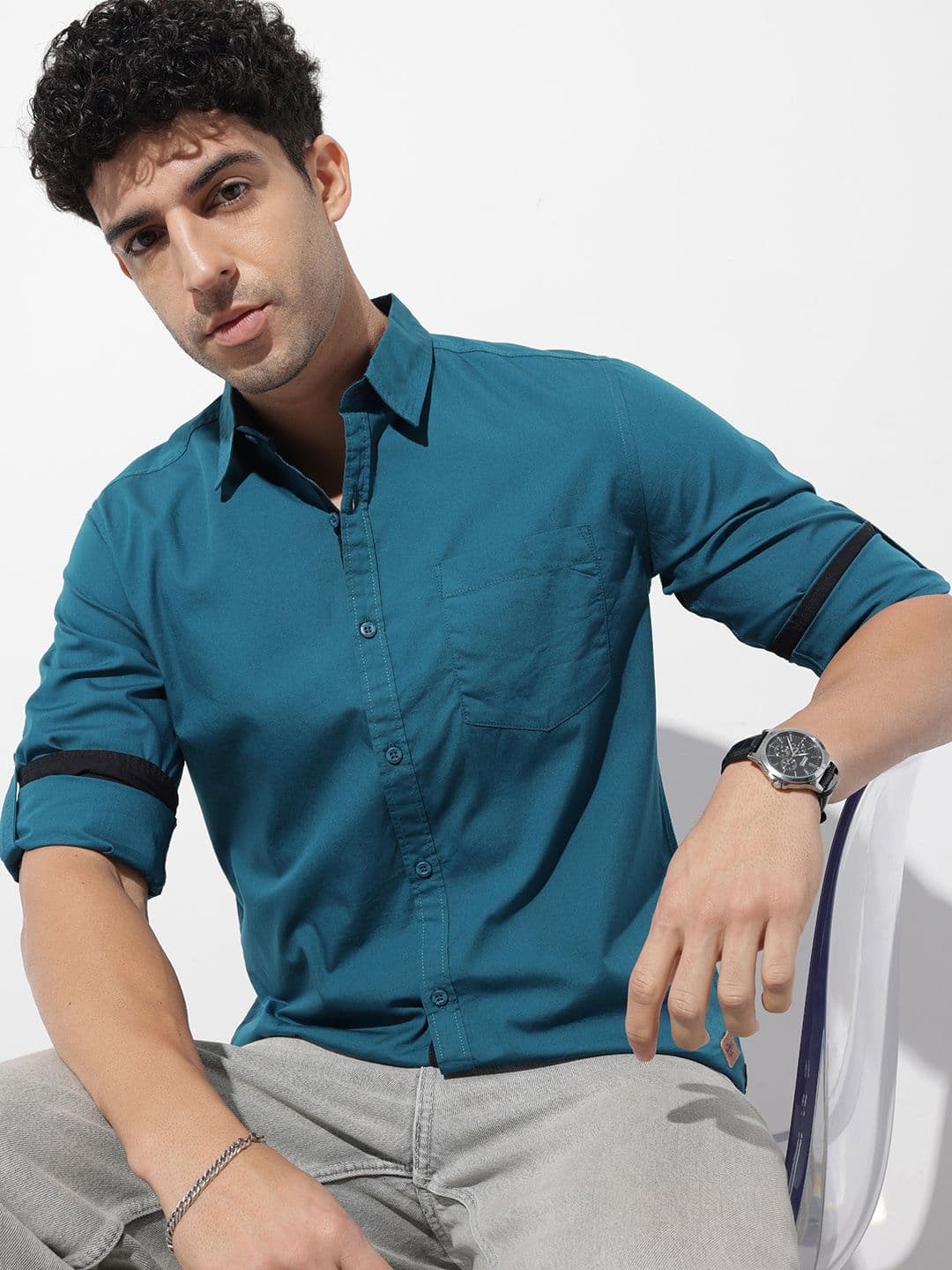 The Roadster Life Co. Roll-Up Sleeves Pure Cotton Casual Shirt - view 1