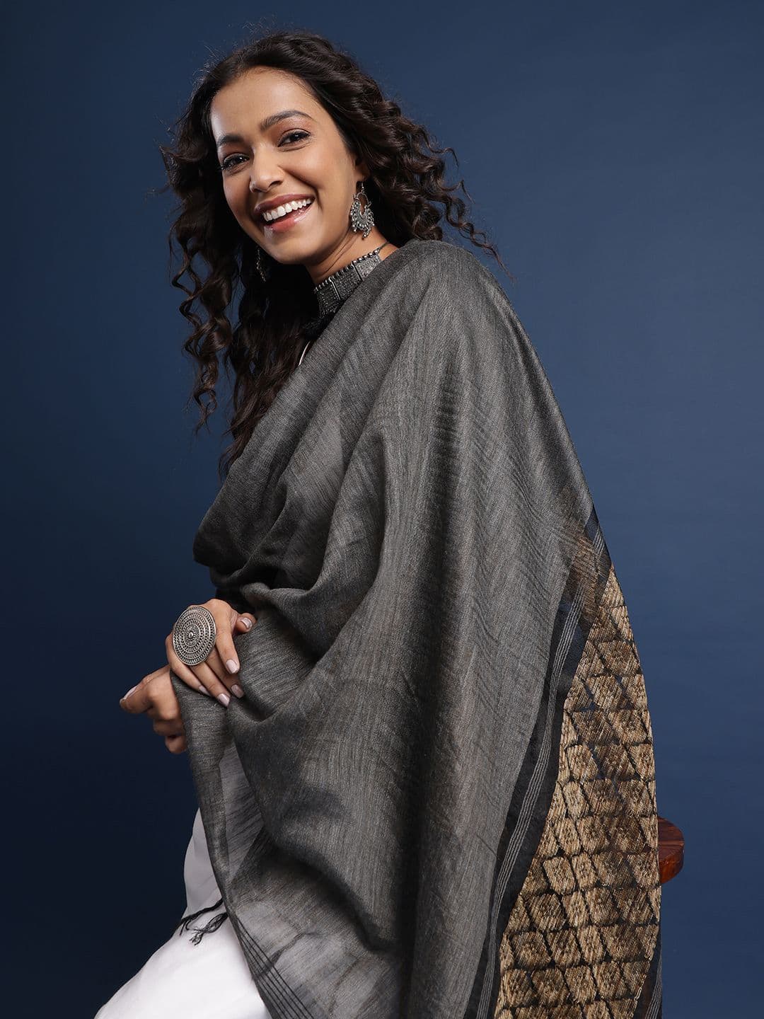 Taavi Self Design Woven Design Pure Cotton Tasselled Border Dupatta - view 1