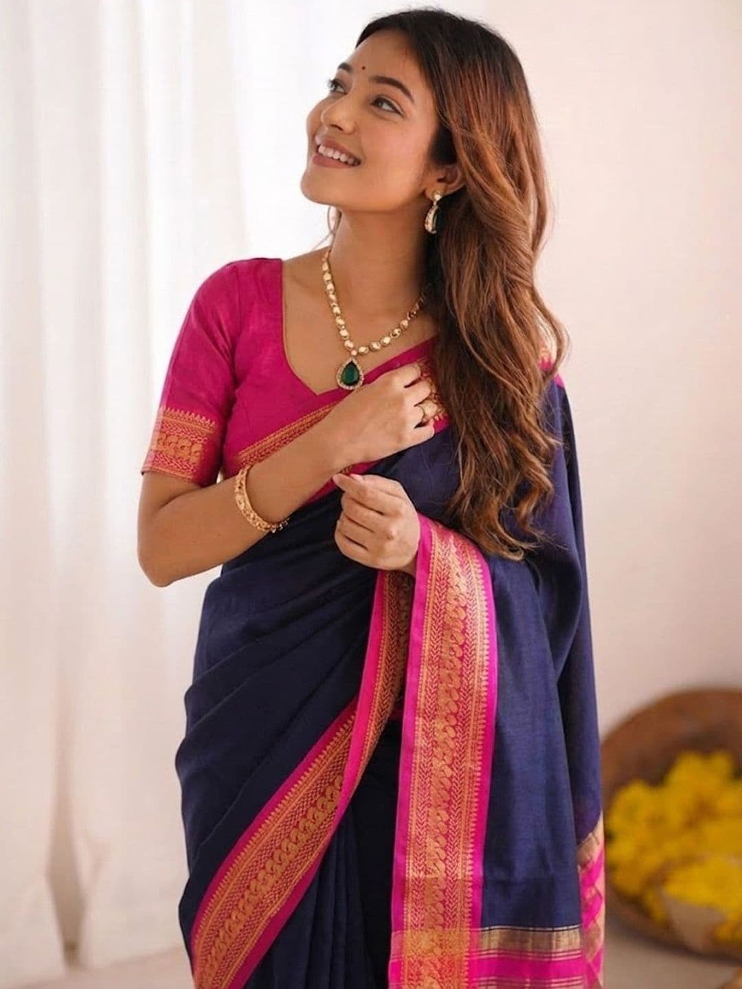yourwish Ethnic Motifs Zari Silk Cotton Paithani Saree - view 1