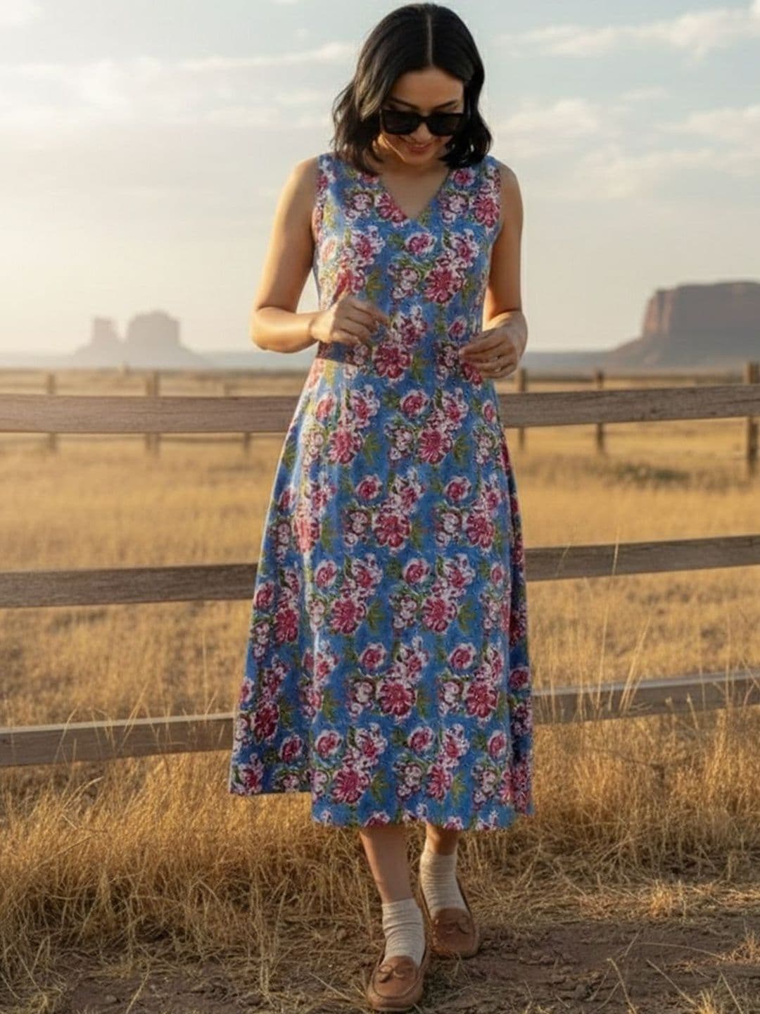 Varanga Floral Print A-Line Midi Dress - view 1