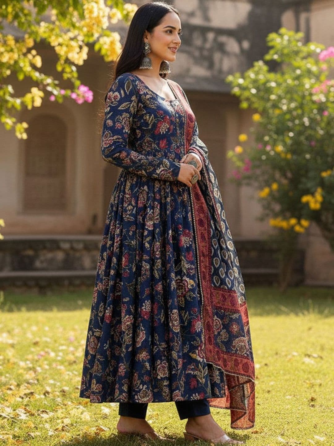 ARADHNA Women Floral Printed Panelled Kurta with Trousers & With Dupatta - view 1