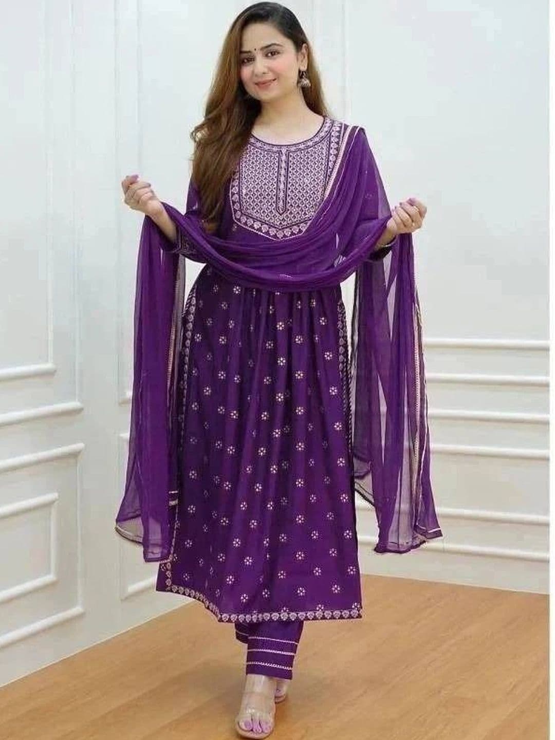 HISHAM Women Ethnic Motifs Printed Panelled Kurta with Trousers & With Dupatta - view 1