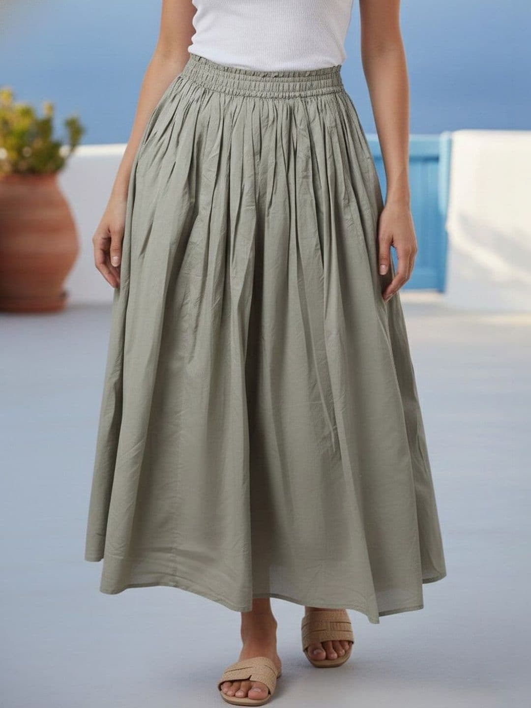 UnaOne Flared Mid Rise Maxi Skirts With Lining - view 1