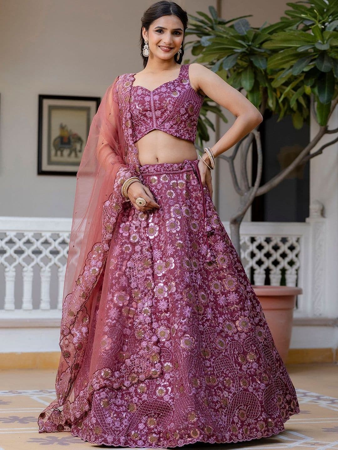 Trendmalls Embellished Sequinned Semi-Stitched Lehenga & Blouse With Dupatta - view 1