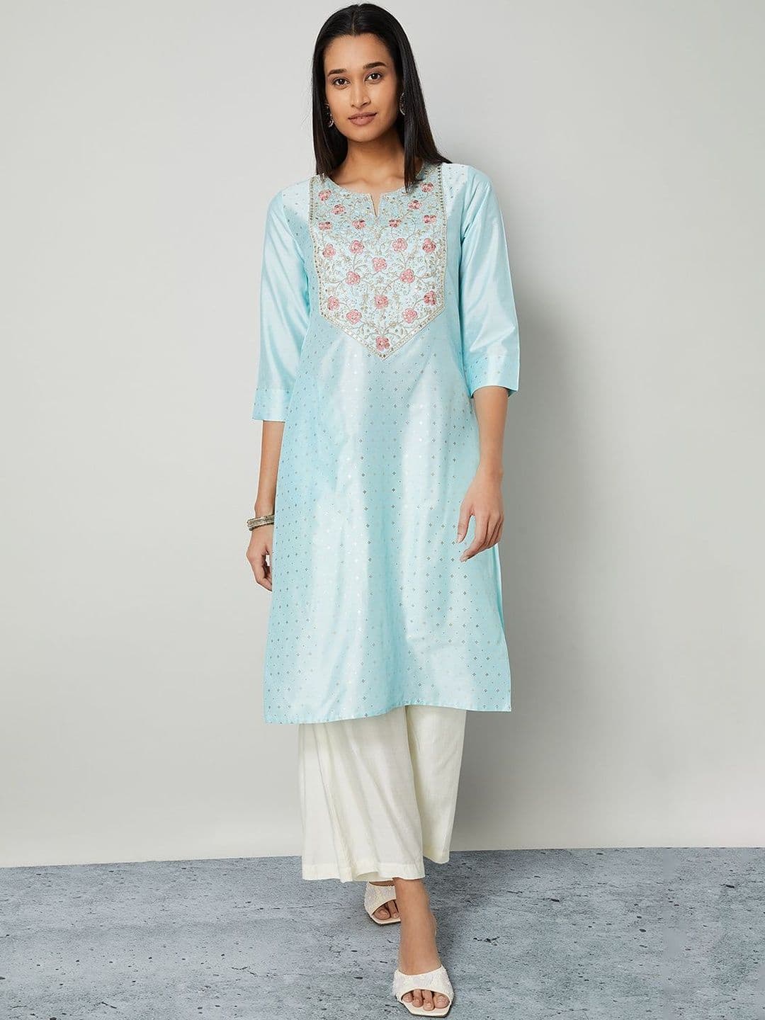 Melange by Lifestyle Women Floral Embroidered Flared Sleeves Sequinned Kurta - view 1
