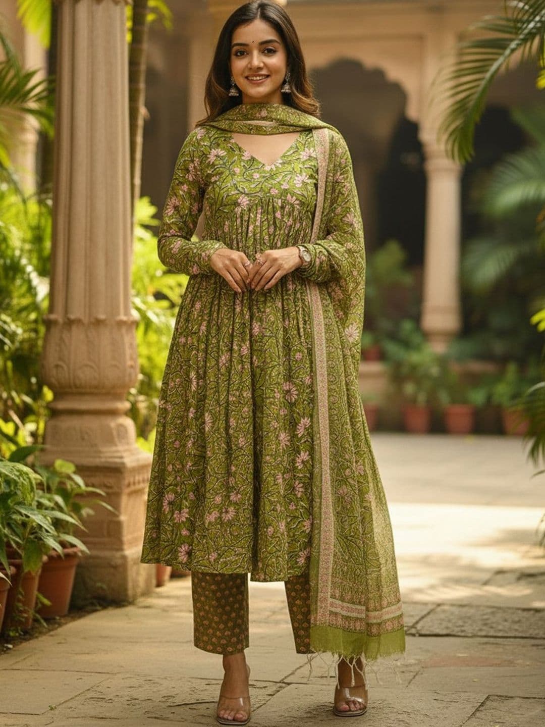 ARADHNA Women Floral Printed Regular Kurta with Trousers & With Dupatta - view 1