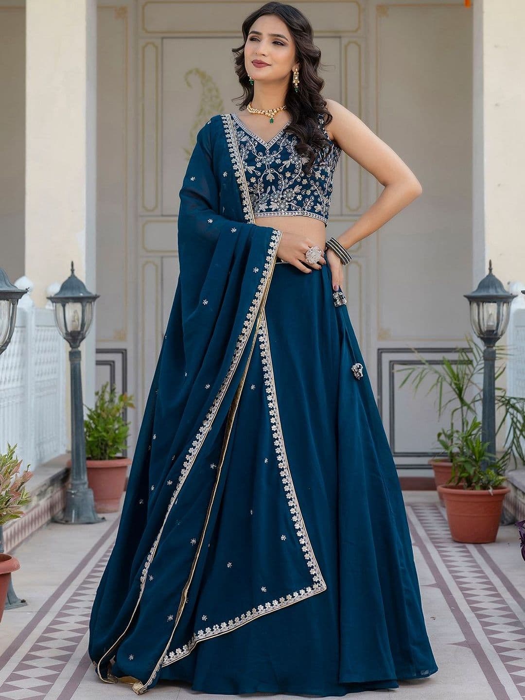 Trendmalls Embroidered Ready to Wear Lehenga & Semi-Stitched Blouse With Dupatta - view 1