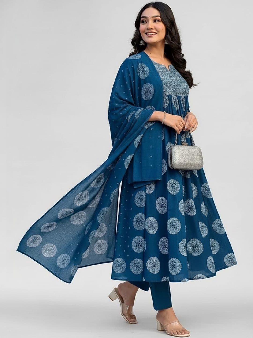 ARADHNA Women Ethnic Motifs Printed Panelled Thread Work Kurta with Trousers & With Dupatta - view 1