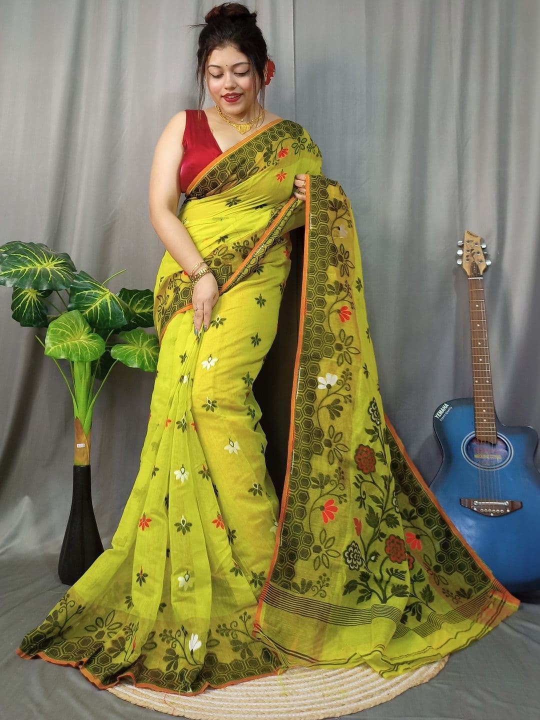 Rnn Saree Floral Embroidered Silk Cotton Jamdani Sarees - view 1
