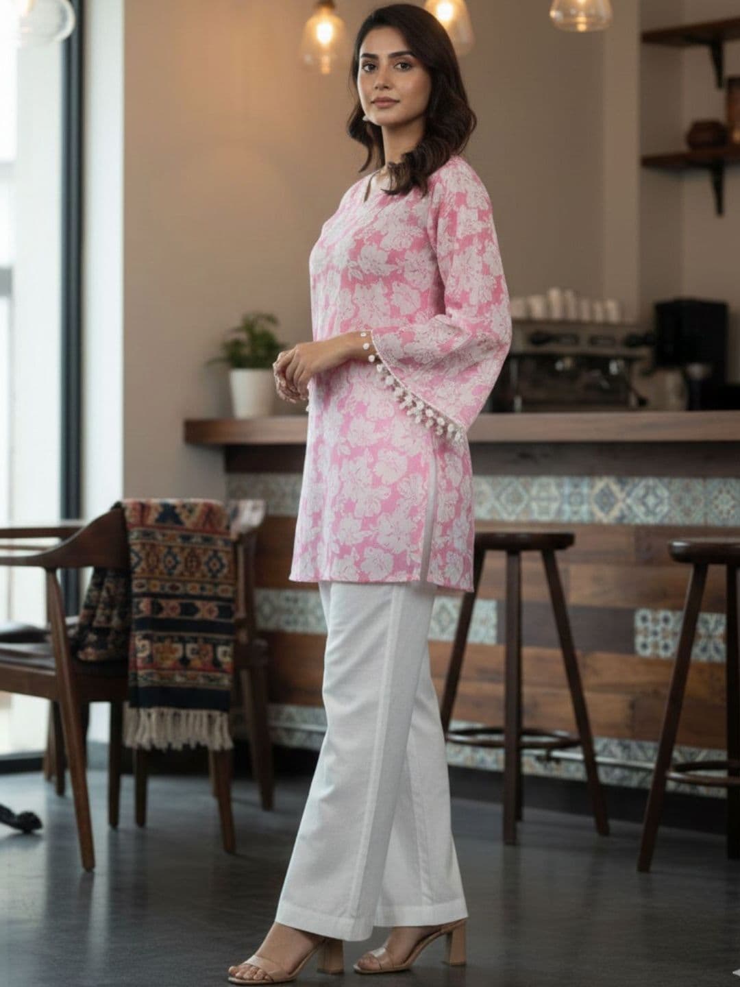 OZIA Floral Printed V-Neck Pure Cotton Kurti - view 1