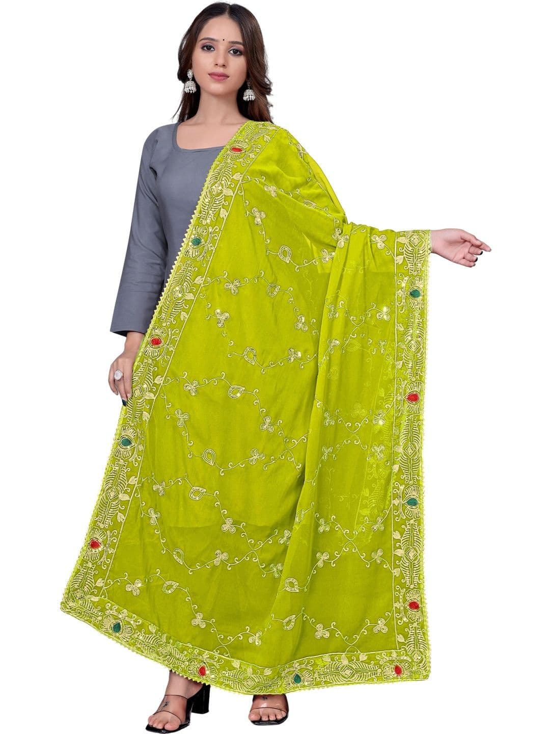 Kemza Ethnic Motifs Embroidered Dupatta with Sequinned - view 1
