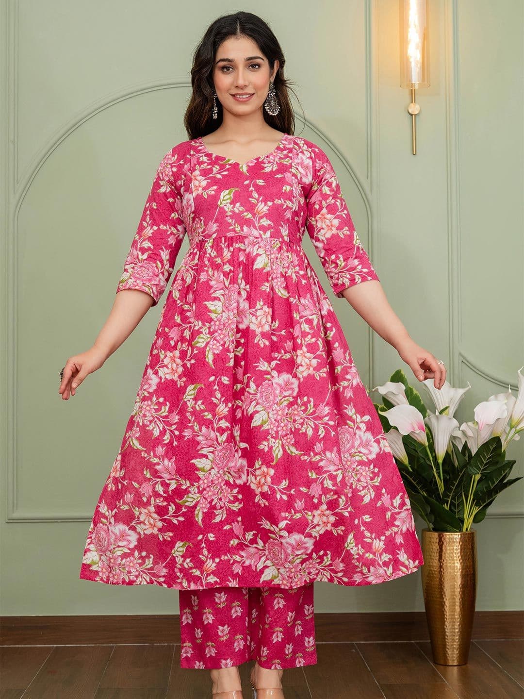 VARICOS Women Floral Printed Empire Pure Cotton Maternity Kurta With Palazzo - view 1