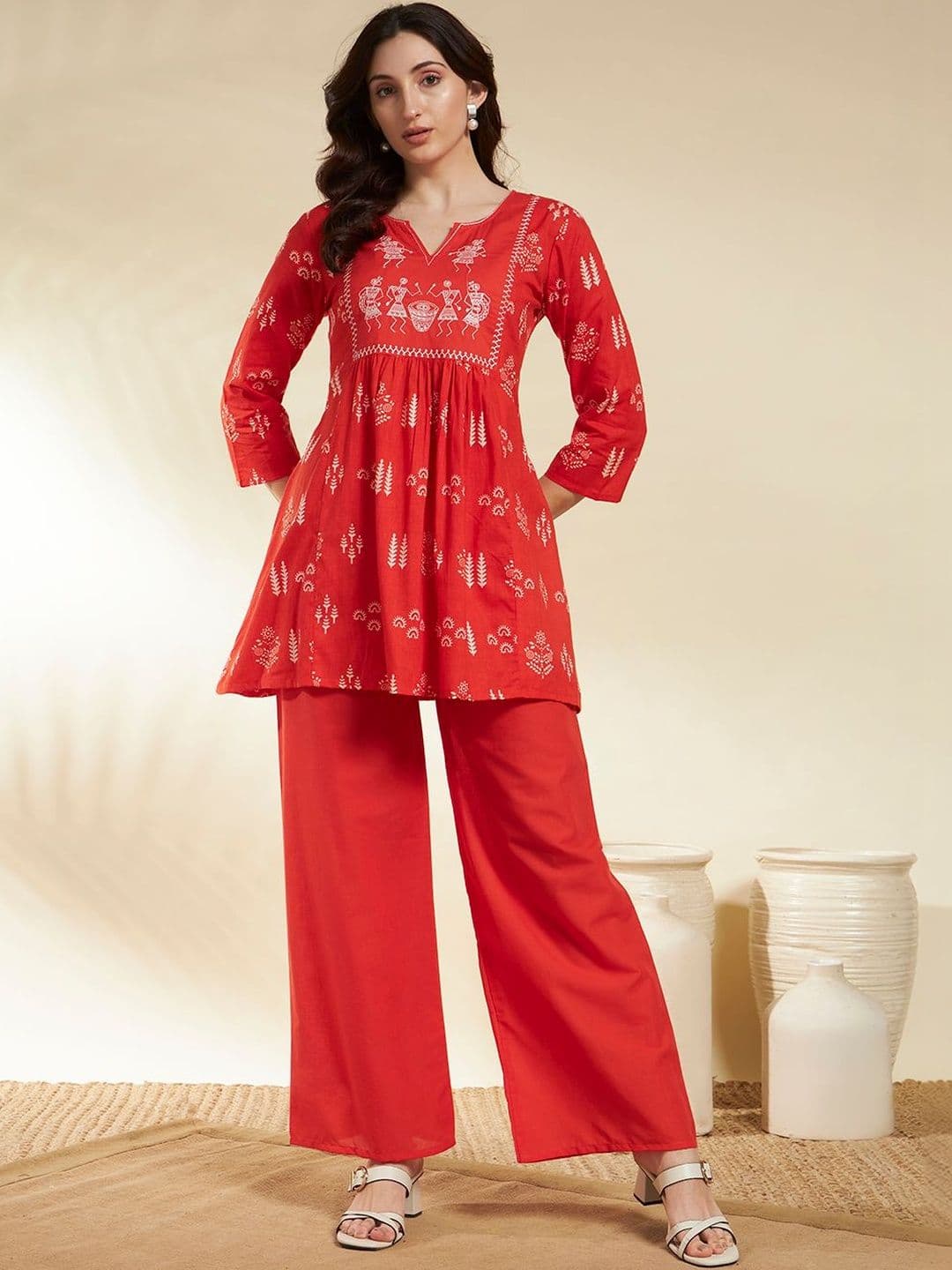 SINGNI Printed Pure Cotton Top With Palazzos Co-Ords - view 1