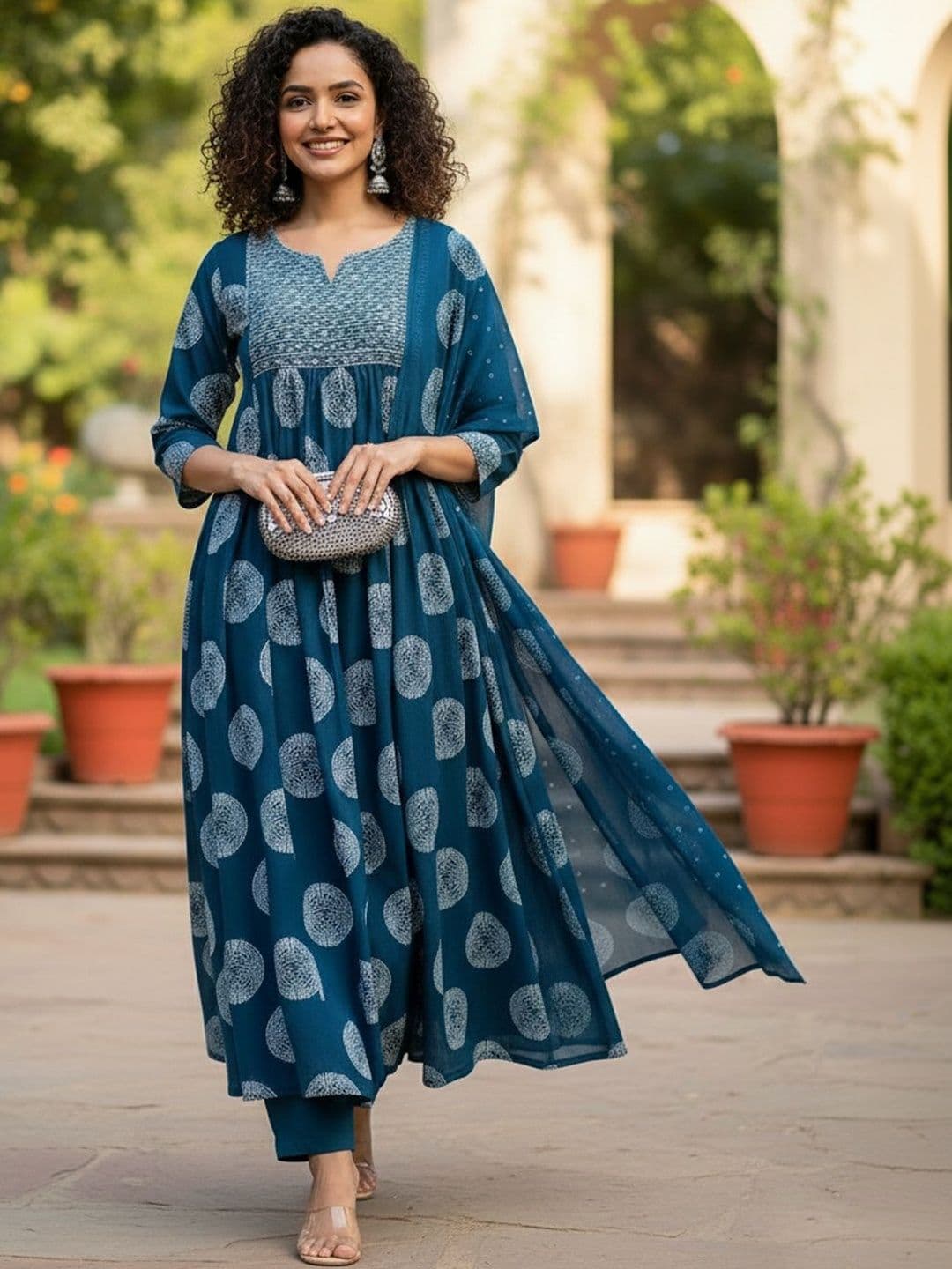 ARADHNA Women Ethnic Motifs Printed Empire Kurta with Trousers & With Dupatta - view 1