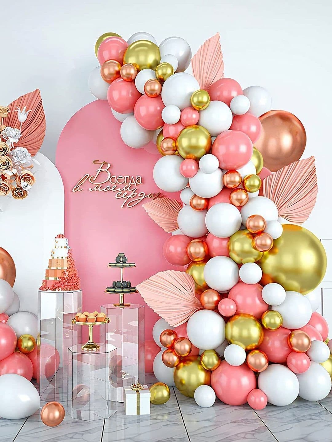 RP Bazaar White & Pink Balloon Garland 61-Pcs Festive Decors - view 1