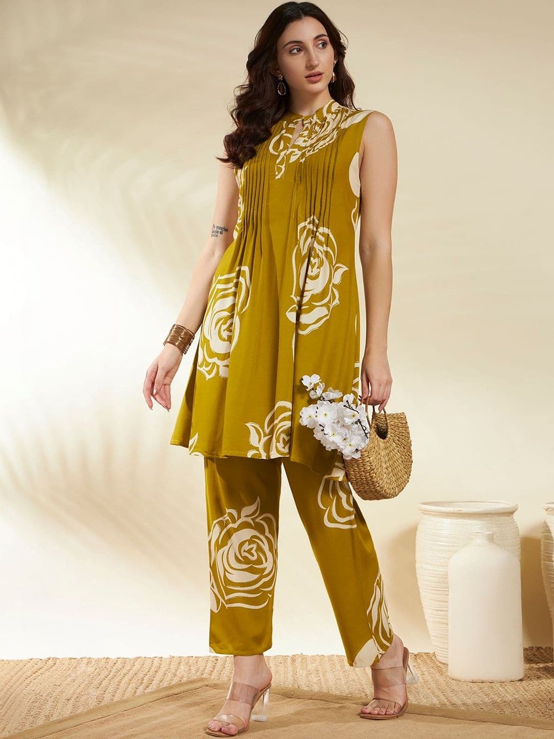 SINGNI Printed Pure Cotton Top With Palazzos Co-Ords - view 1