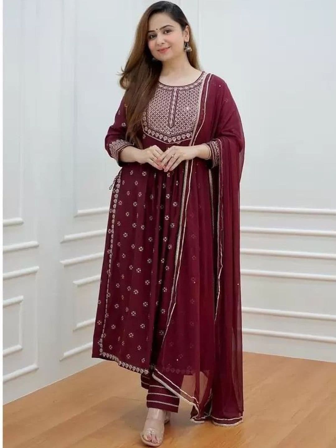 KBZ Women Ethnic Motifs Embroidered Panelled Thread Work Kurta with Trousers & With Dupatta - view 1