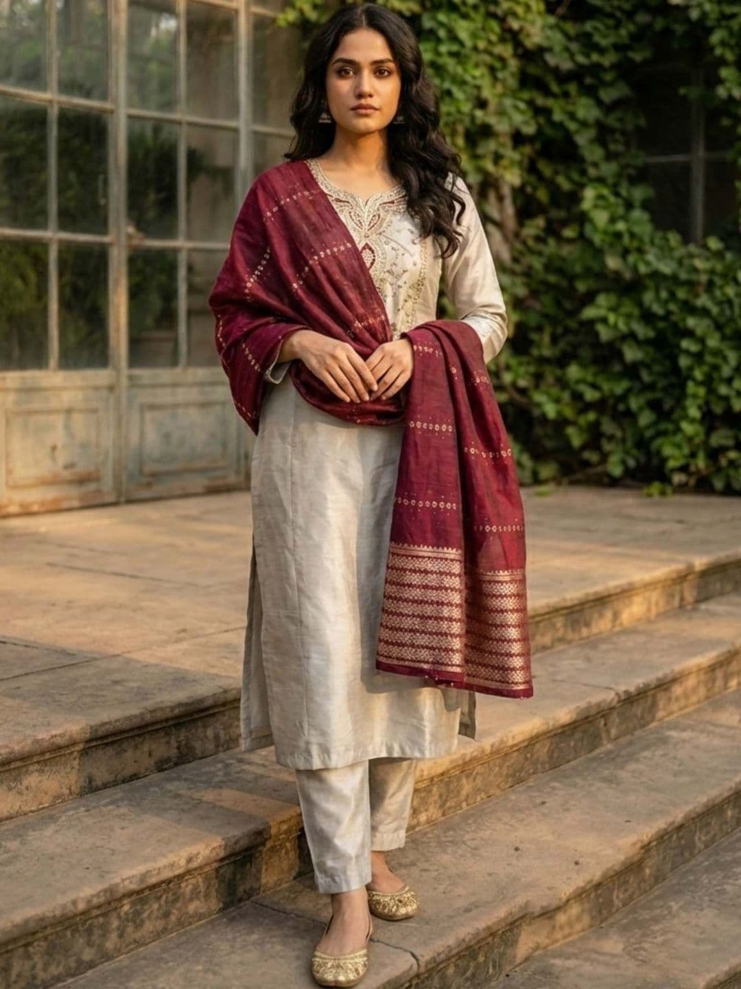 DAMAAR TEXTILE Women Ethnic Motifs Embroidered Regular Thread Work Kurta with Trousers & With Dupatta - view 1