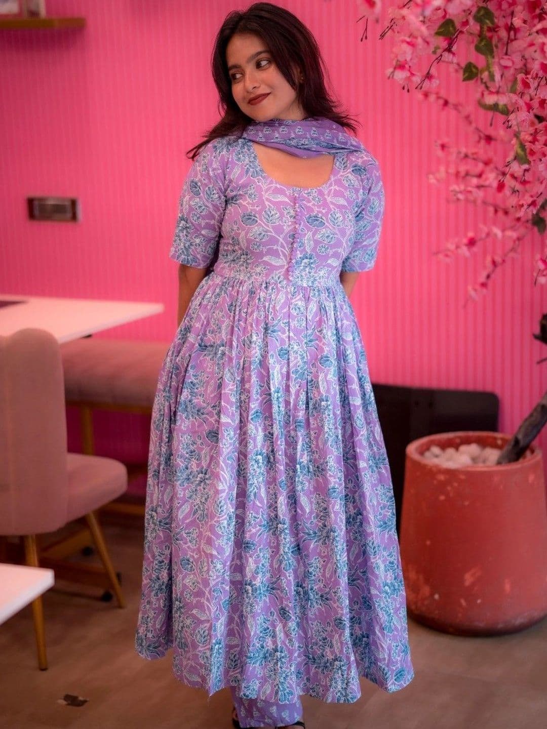 SAABHI Women Floral Printed Empire Kurta with Trousers & With Dupatta - view 1