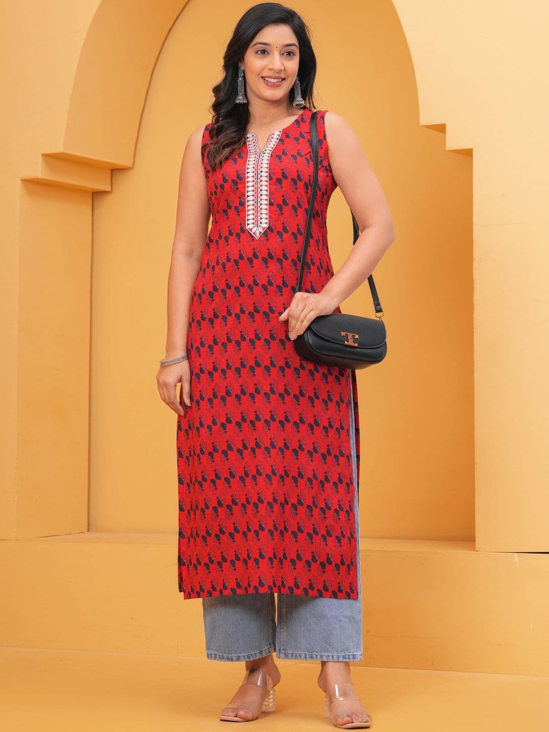 CHARMANT Women Ethnic Motifs Printed Thread Work Kurta - view 1