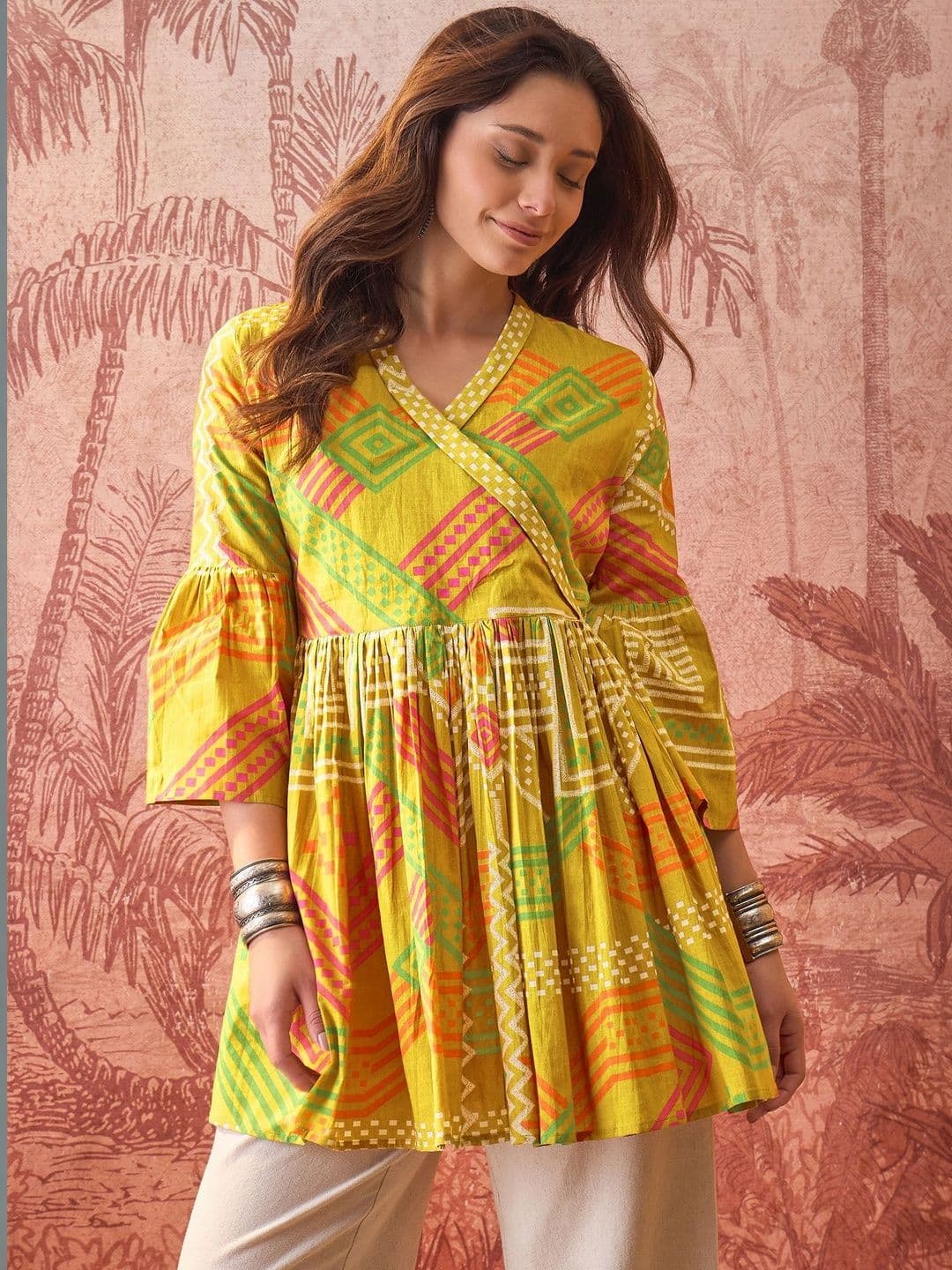 Sangria Printed V-Neck Anarkali Kurti - view 1