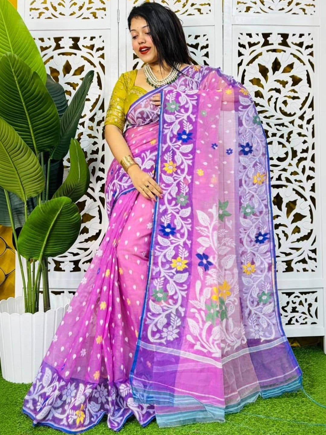Rnn Saree Floral Embroidered Silk Cotton Jamdani Sarees - view 1