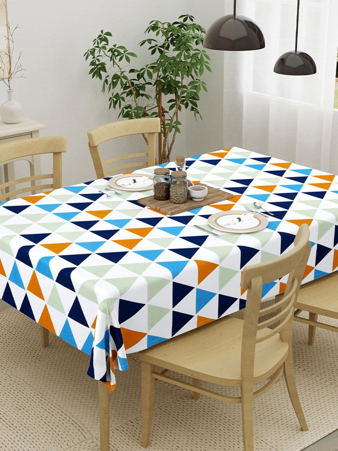 HOMEMONDE White & Blue Printed Pure Cotton 4-Seater Table Cover - view 1