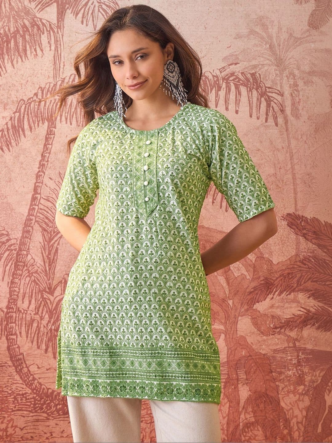 Sangria Embroidered Round Neck Straight Kurti - view 1
