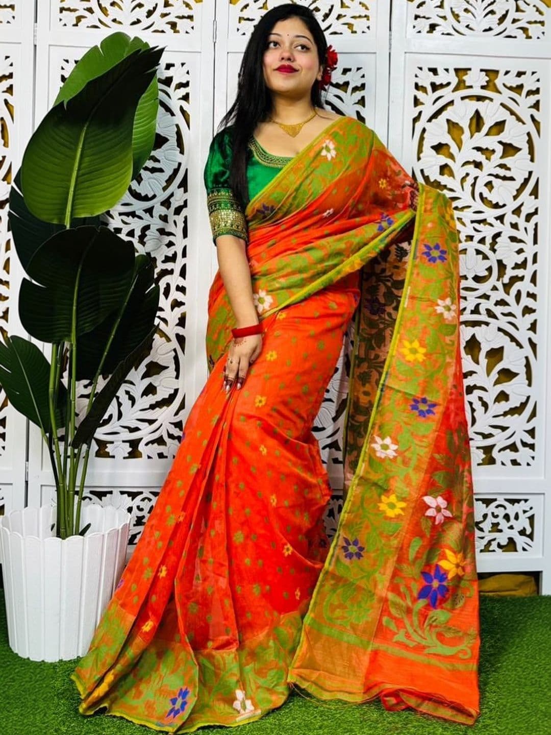 Rnn Saree Floral Embroidered Silk Cotton Jamdani Sarees - view 1