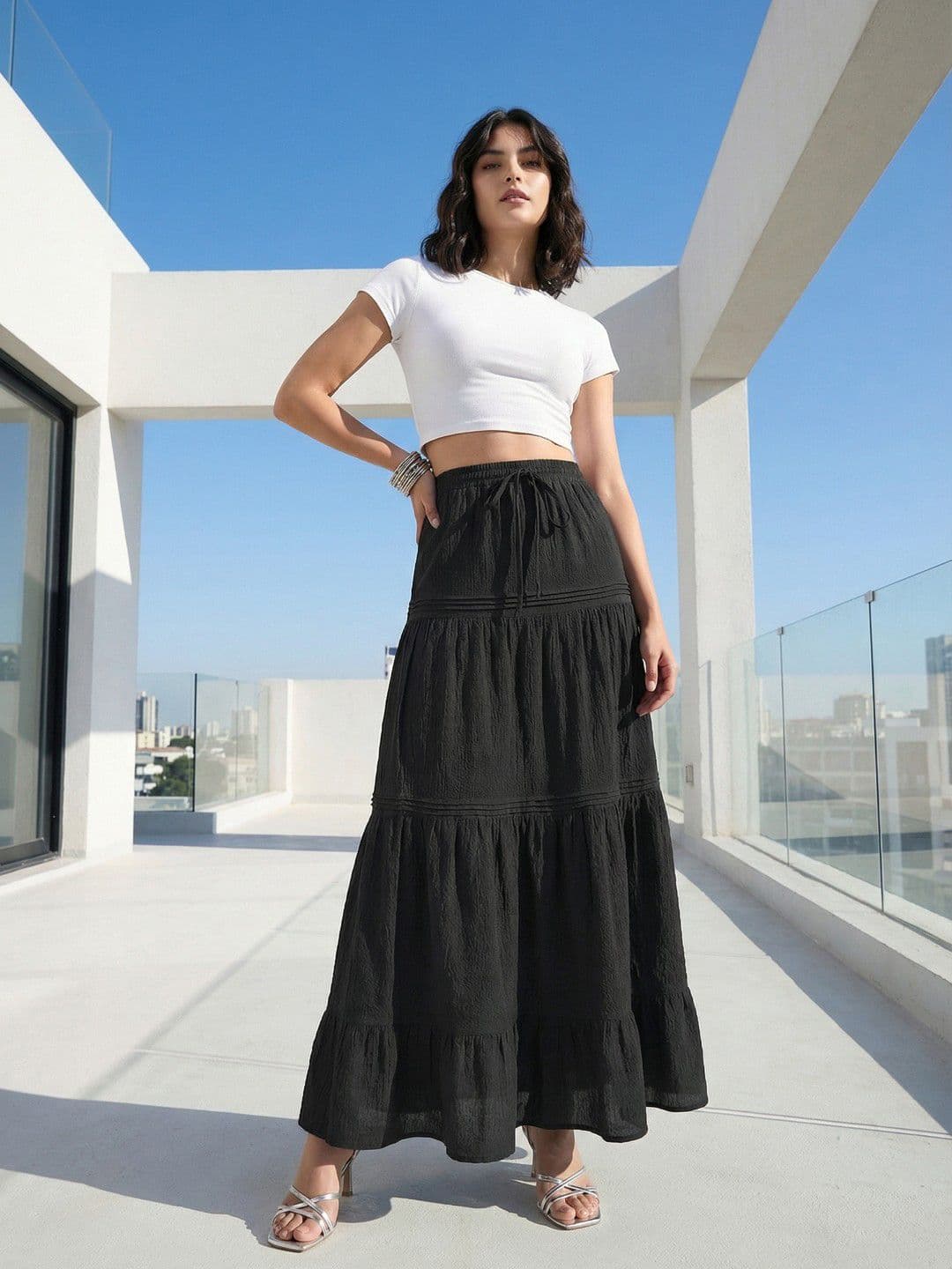 glitchez Maxi-Length Tiered Skirts - view 1