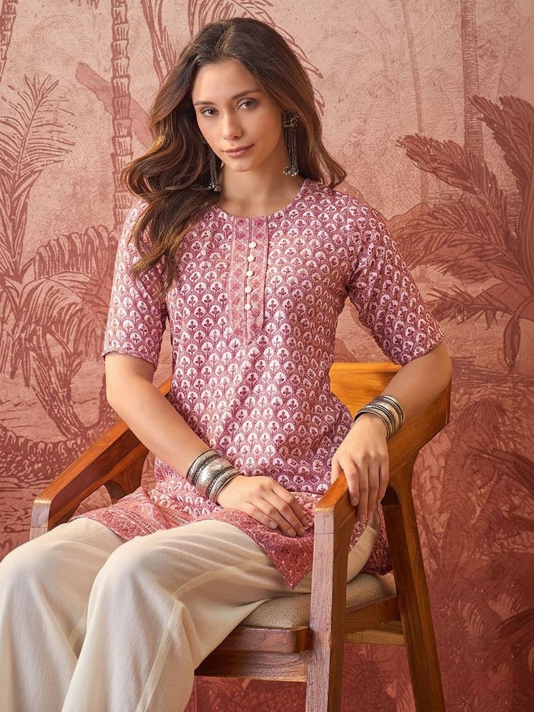 Sangria Embroidered Round Neck Straight Kurti - view 1