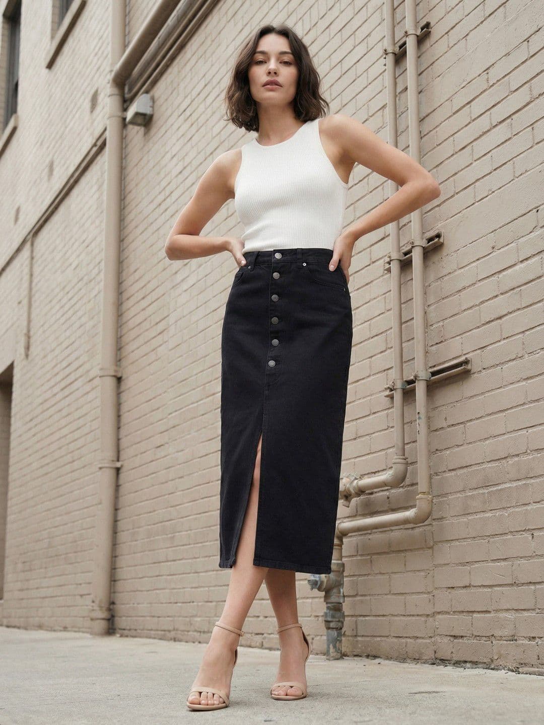 glitchez Denim Midi-Length Straight Skirts - view 1