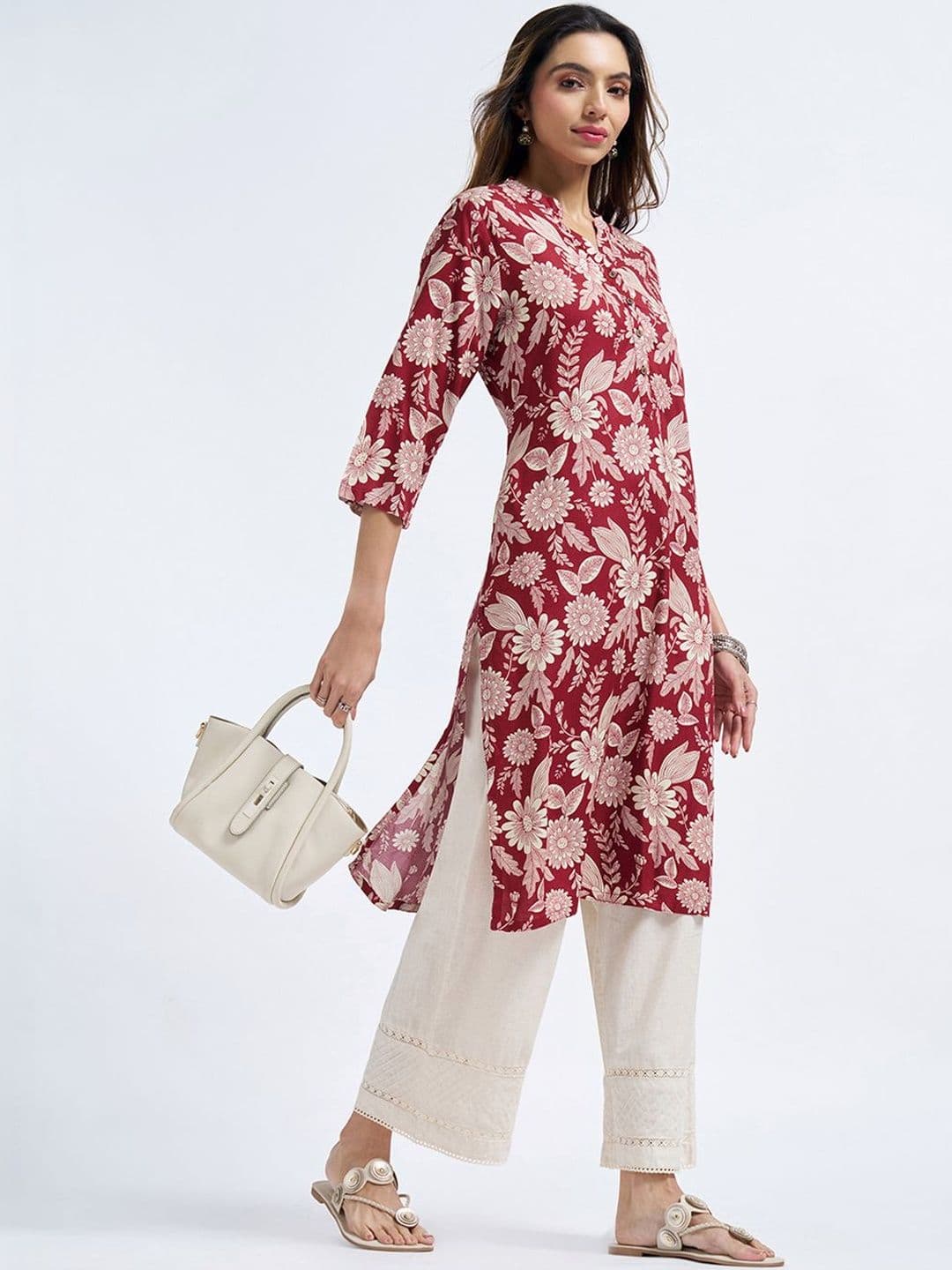 RANGMANCH BY PANTALOONS Women Floral Printed Thread Work Pathani Kurta - view 1