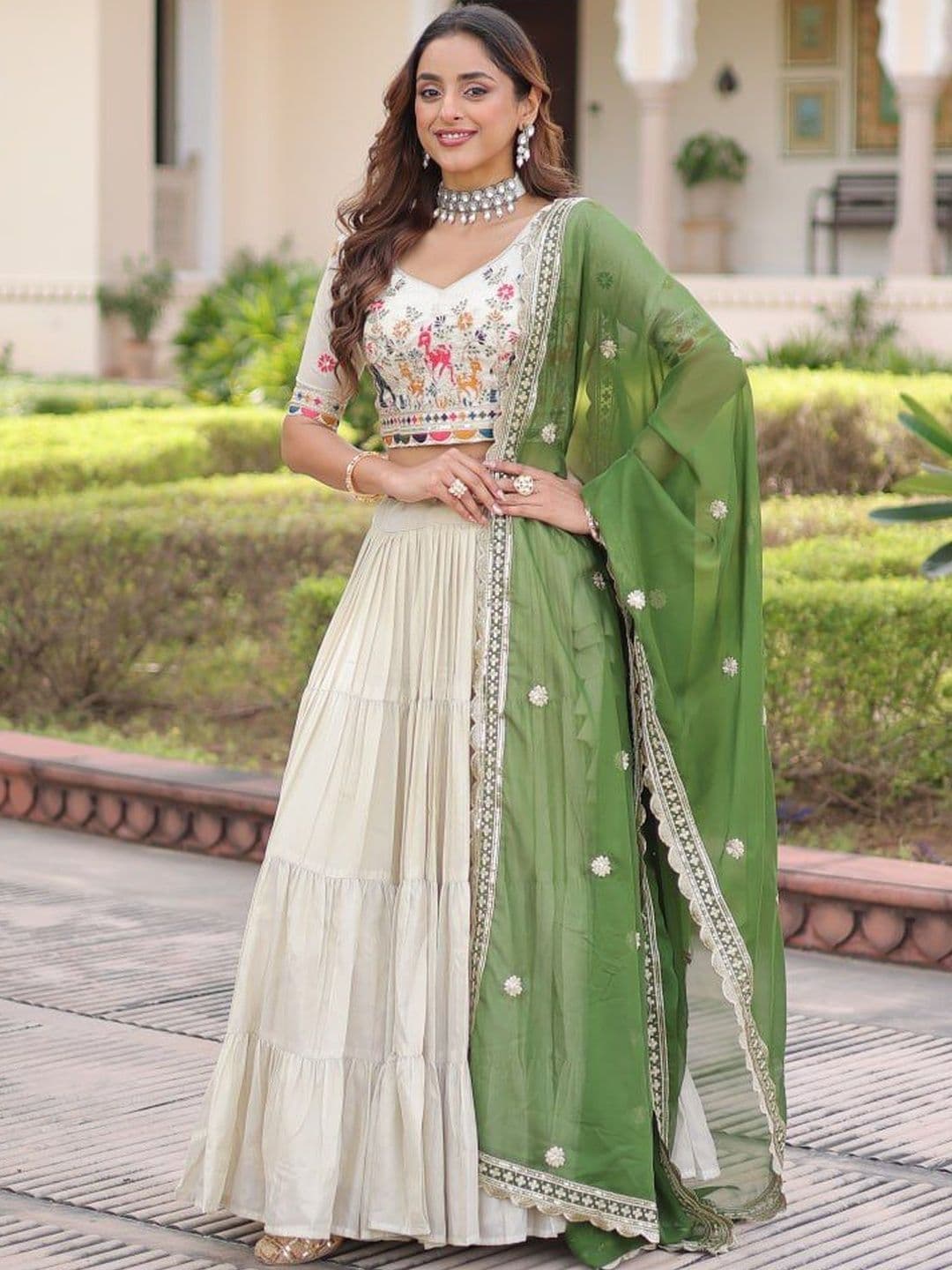 Livewear Embroidered Thread Work Ready to Wear Lehenga & Blouse With Dupatta - view 1