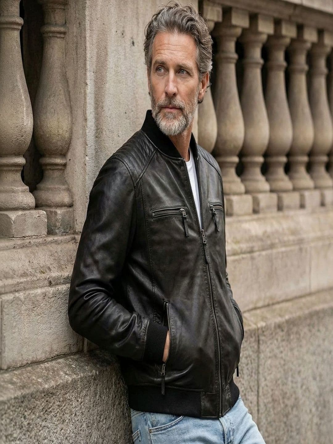 COOL EQUAL Men Leather Water Resistant e-Dry Technology Bomber Jacket - view 1