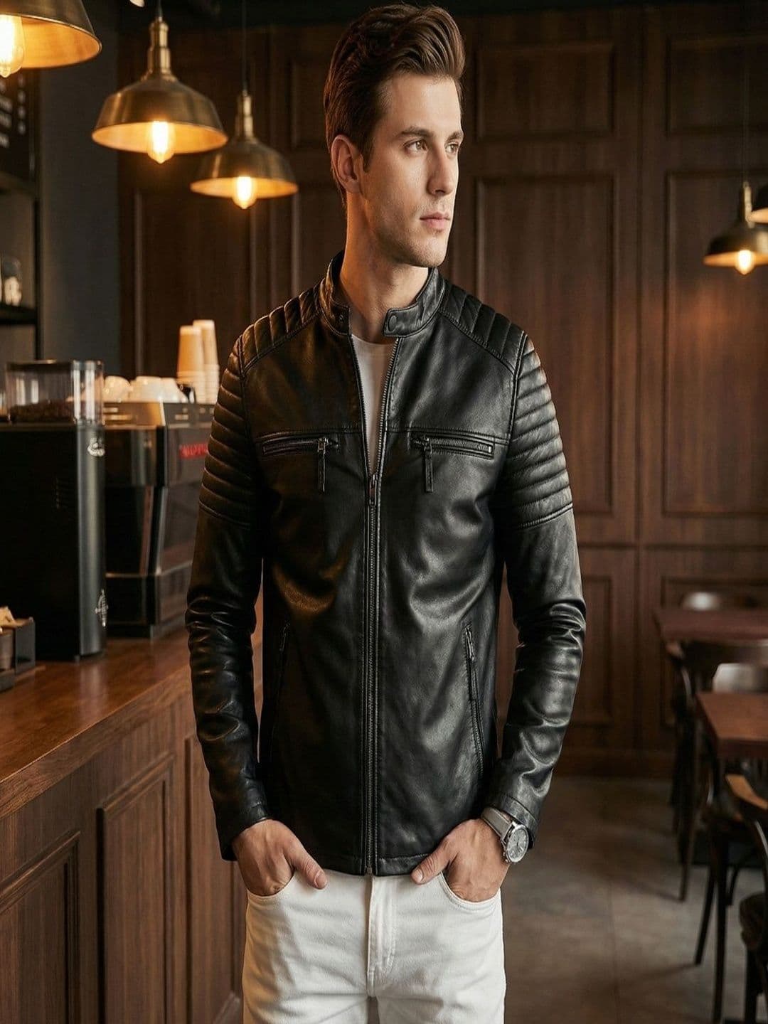 COOL EQUAL Men Leather Water Resistant e-Dry Technology Biker Jacket - view 1